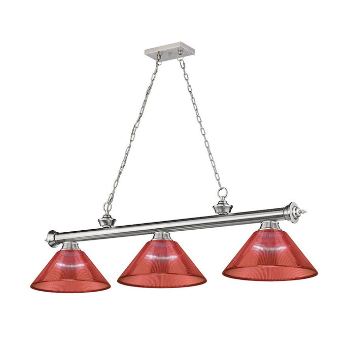 Z-Lite Cordon 3 Light Billiard, Brushed Nickel/Red - 2306-3BN-PRD