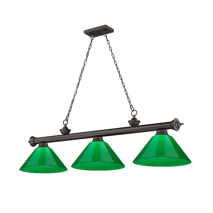 Z-Lite Cordon 3 Light Billiard, Bronze/Green - 2306-3BRZ-PGR