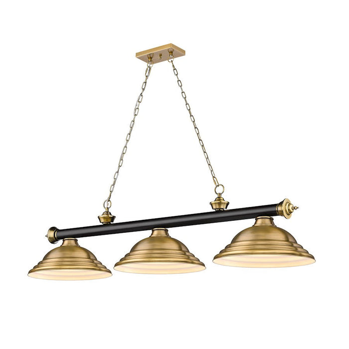 Z-Lite Cordon 3 Light 16" Billiard, Black/Brass/Brass Shade - 2306-3MB-RB-SRB