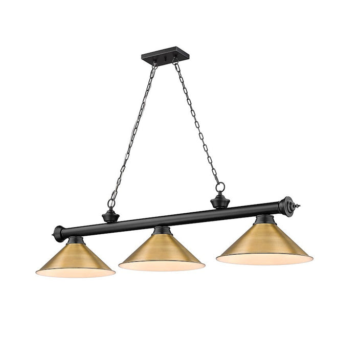 Z-Lite Cordon 3 Light 14" Billiard, Black/Brass/Brass Shade - 2306-3MB-RB15