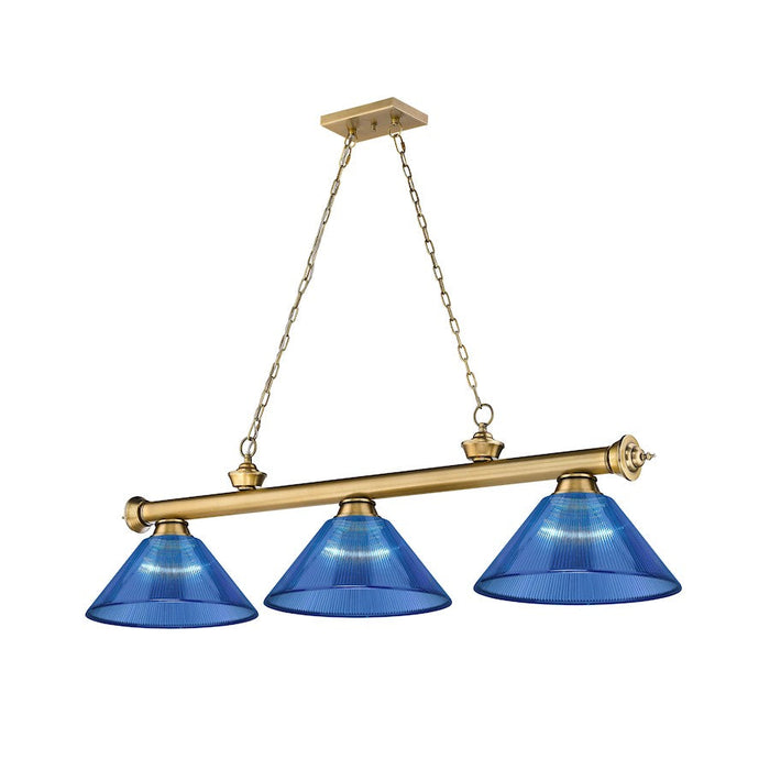 Z-Lite Cordon 3 Light Billiard, Rubbed Brass/Dark Blue - 2306-3RB-ARDB