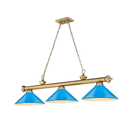 Z-Lite Cordon 3 Light Billiard, Rubbed Brass/Electric Blue - 2306-3RB-MEB