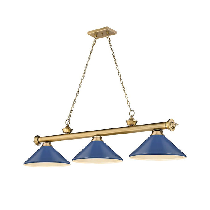 Z-Lite Cordon 3 Light Billiard, Rubbed Brass/Navy Blue - 2306-3RB-MNB