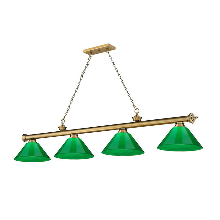 Z-Lite Cordon 4 Light Plastic Billiard, Rubbed Brass/Green - 2306-4RB-PGR