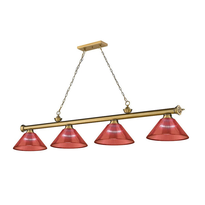 Z-Lite Cordon 4 Light Billiard, Rubbed Brass/Red - 2306-4RB-PRD