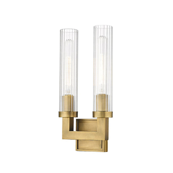 Z-Lite Beau 2 Light Wall Sconce, Rubbed Brass/Clear