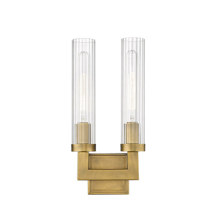 Z-Lite Beau 2 Light Wall Sconce, Rubbed Brass/Clear