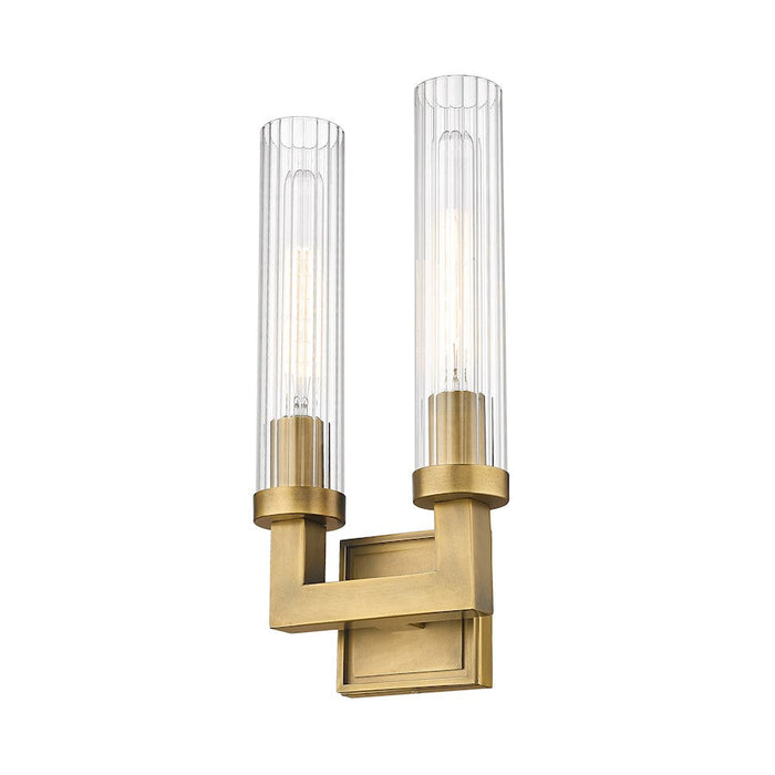 Z-Lite Beau 2 Light Wall Sconce, Rubbed Brass/Clear