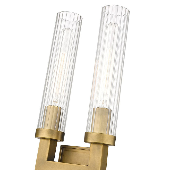 Z-Lite Beau 2 Light Wall Sconce, Rubbed Brass/Clear