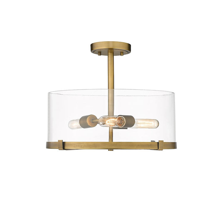 Z-Lite Callista 3 Light Semi Flush Mount, Rubbed Brass/Clear