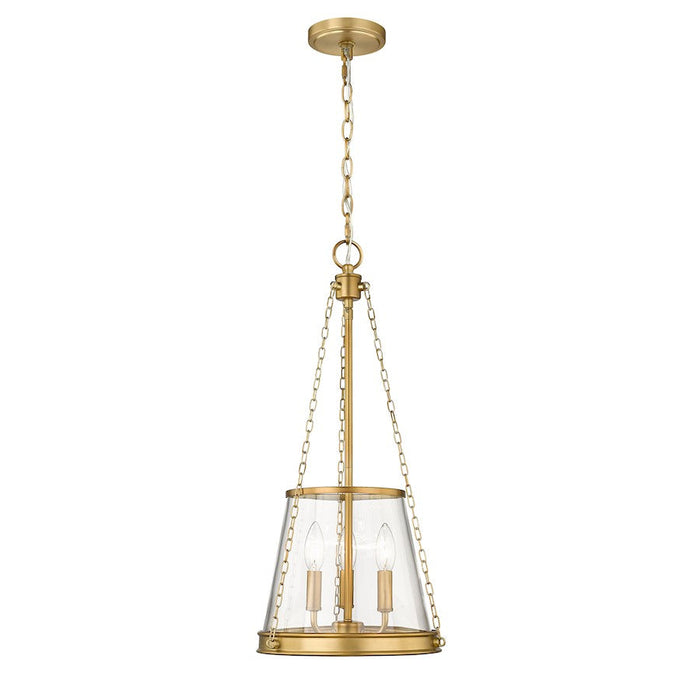 Z-Lite Prescott 3 Light Pendant, Rubbed Brass/Clear - 341P12-RB