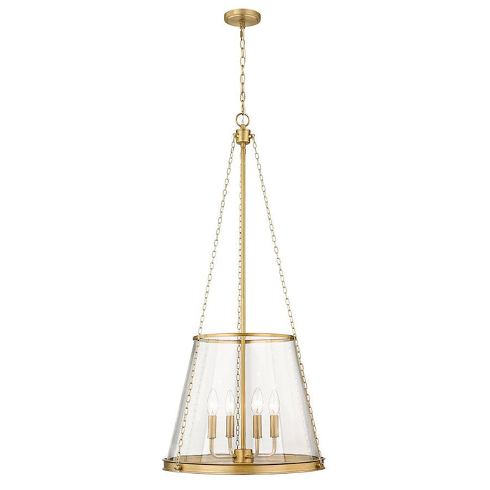 Z-Lite Prescott 4 Light Pendant, Rubbed Brass/Clear - 341P18-RB