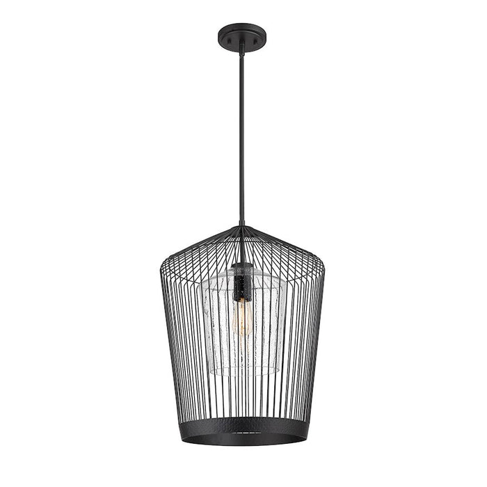 Z-Lite Lido 1 Light Pendant, Matte Black/Clear