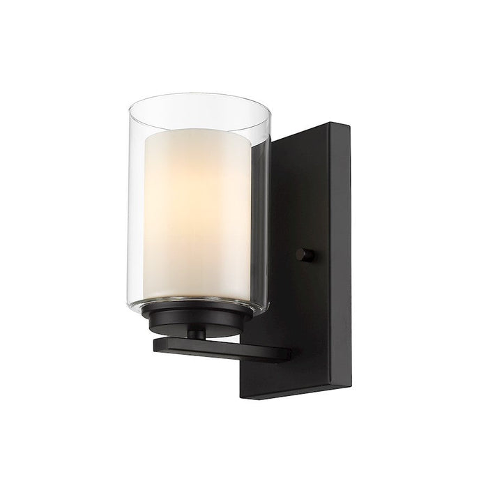 Z-Lite Willow 1 Light 8" Sconce, Black, Inner White & Outer Clear