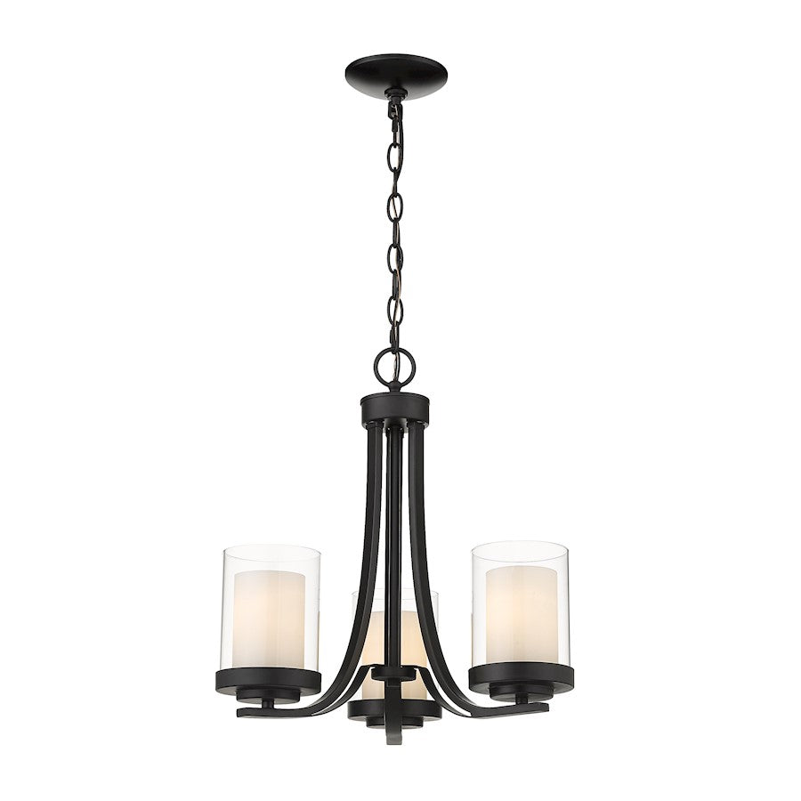 Z-Lite Willow 3 Light 17" Chandelier, Black, Inner White/Outer Clear - 426-3C-MB