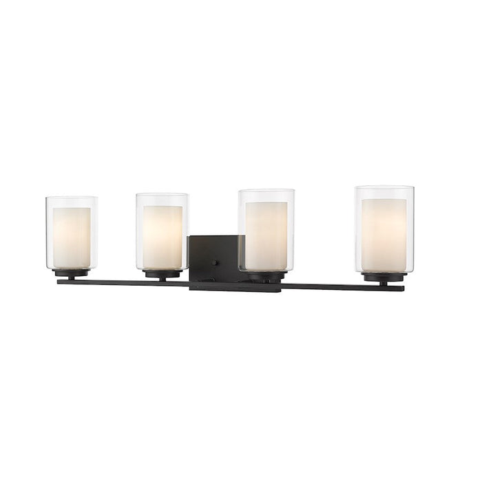 Z-Lite Willow 4 Light Vanity, Matte Black, Inner White & Outer Clear - 426-4V-MB