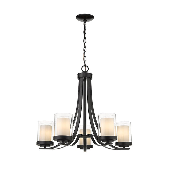 Z-Lite Willow 5 Light 22" Chandelier, Black, Inner White/Outer Clear - 426-5-MB