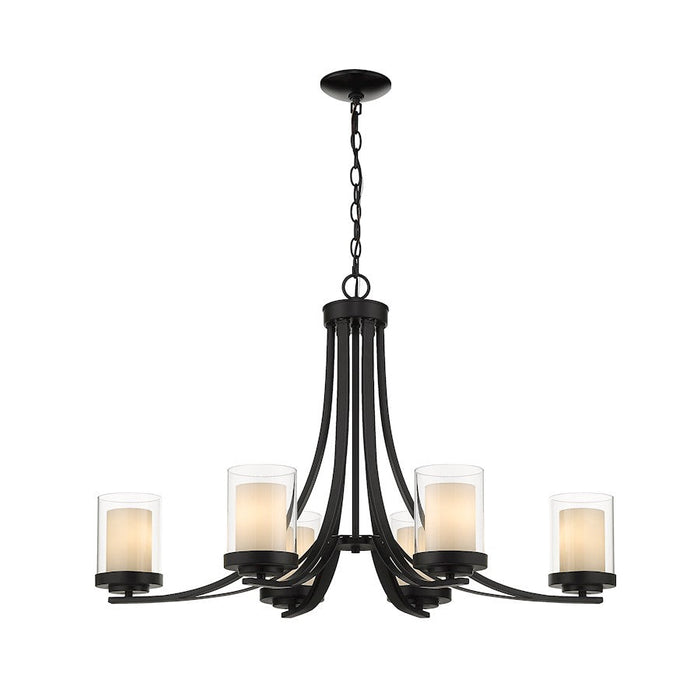 Z-Lite Willow 6Lt 22" Chandelier, Black, Inner White & Outer Clear - 426-6-MB