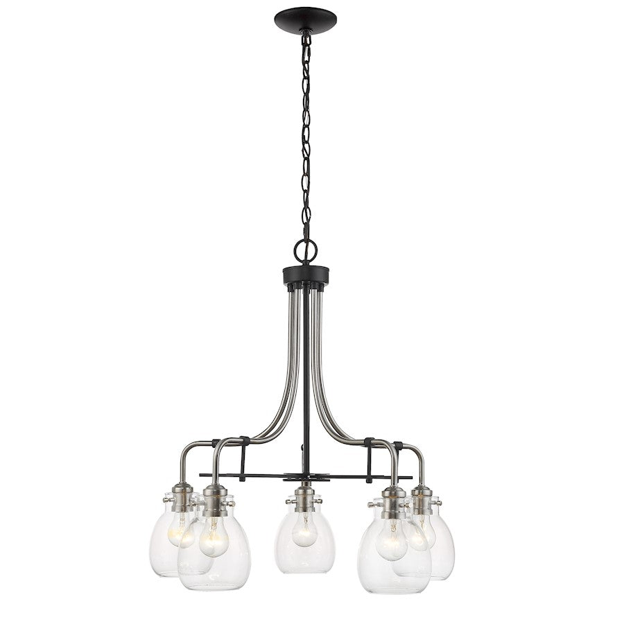 Z-Lite Kraken 5 Light Chandelier, Matte Black/Brushed Nickel/Clear - 466-5MB-BN