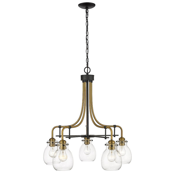 Z-Lite Kraken 5 Light Chandelier, Matte Black/Olde Brass/Clear - 466-5MB-OBR