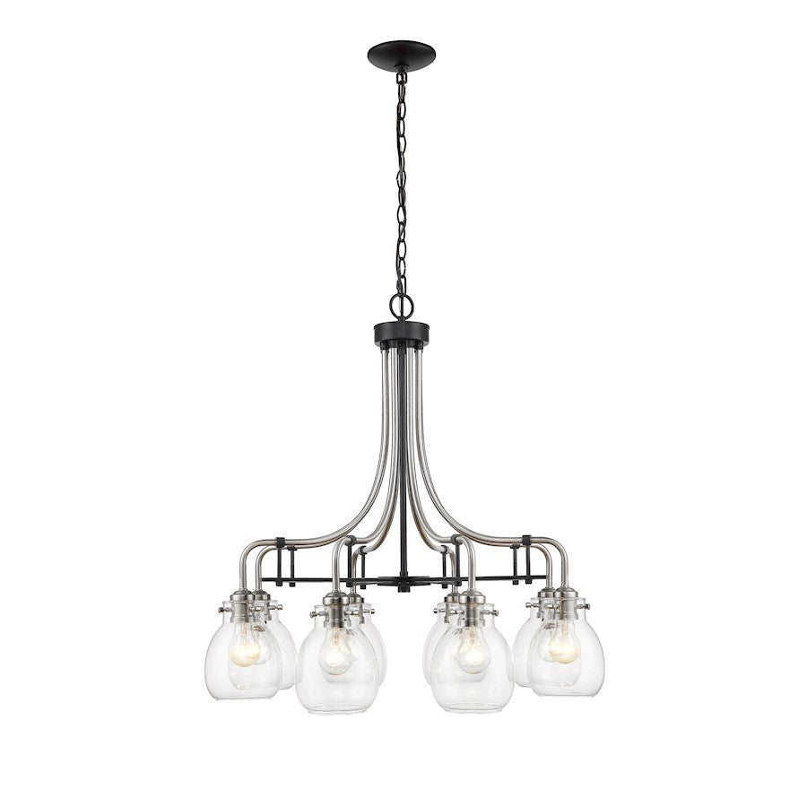 Z-Lite Kraken 8 Light Chandelier, Matte Black/Brushed Nickel/Clear - 466-8MB-BN