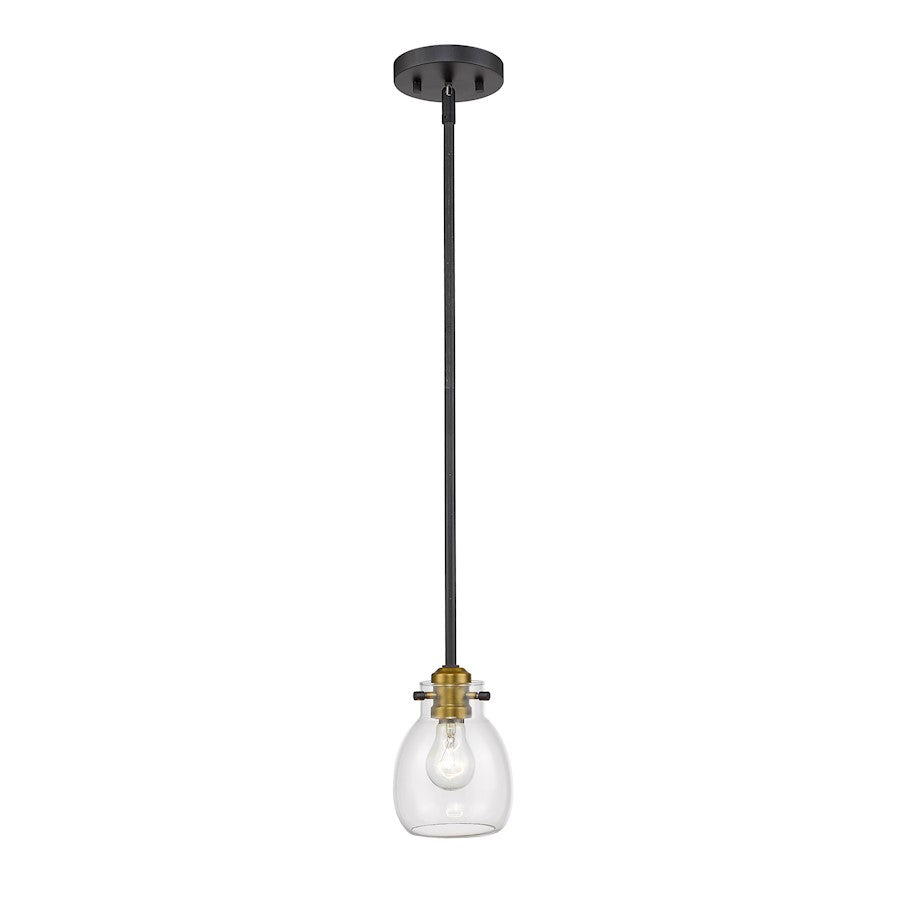 Z-Lite 1 Light Kraken 5" Mini Pendant, Matte Black/Olde Brass - 466MP-MB-OBR