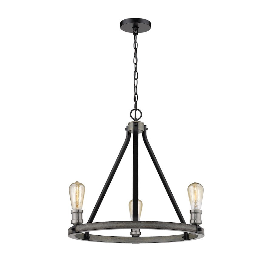 Z-Lite 3 Light Kirkland 20" Chandelier, Ashen Barnboard - 472-3ABB