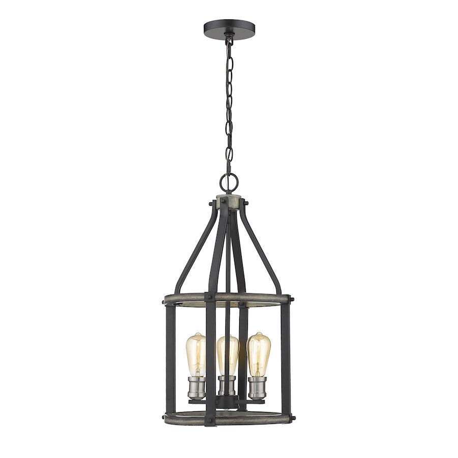 Z-Lite 3 Light Kirkland 12" Pendant, Ashen Barnboard - 472-3P-ABB