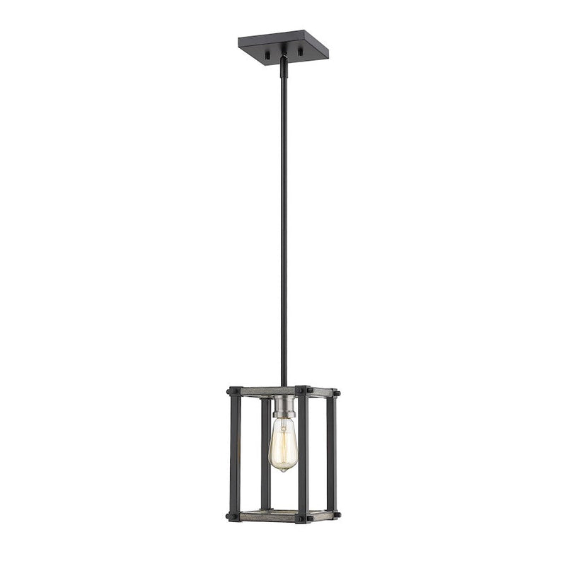Z-Lite Kirkland 1 Light Sq. Mini Pendant, Ashen Barnboard - 472MPS-ABB