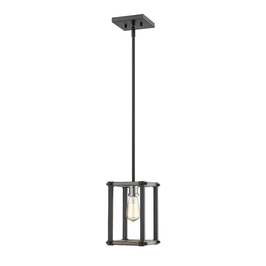 Z-Lite 1 Light Kirkland 6" Mini Pendant, Ashen Barnboard - 472MPS-ABB