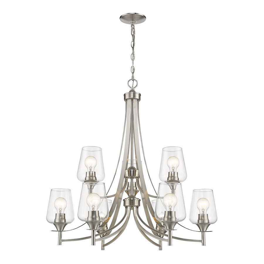 Z-Lite Joliet 9 Light 31.5" Chandelier, Brushed Nickel, Clear - 473-9BN