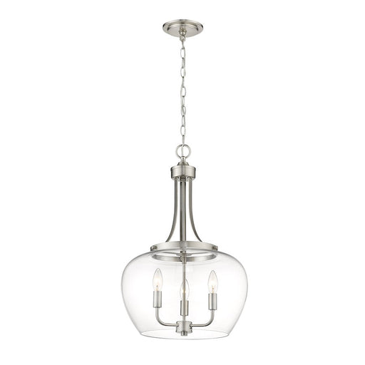 Z-Lite Joliet 3 Light Pendant in Brushed Nickel/Clear - 473P16-BN