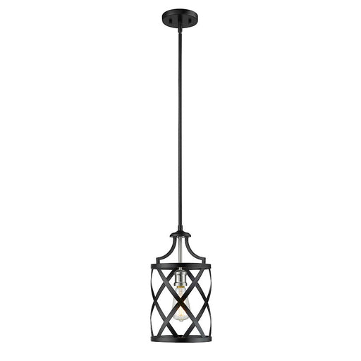 Z-Lite Malcalester 1 Light 99" Mini Pendant, Black/Brushed Nickel -481MP-MB-BN