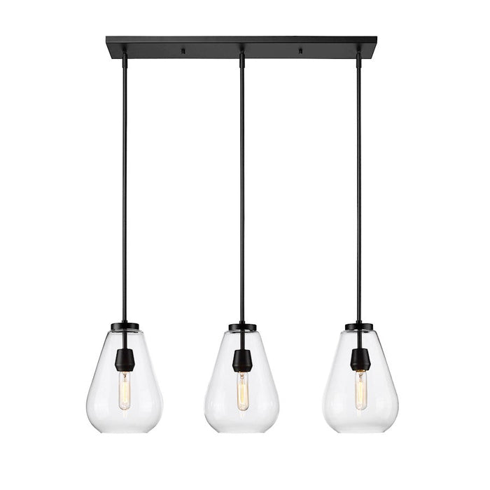 Z-Lite Ayra 3 Light Linear Chandelier, Matte Black/Clear