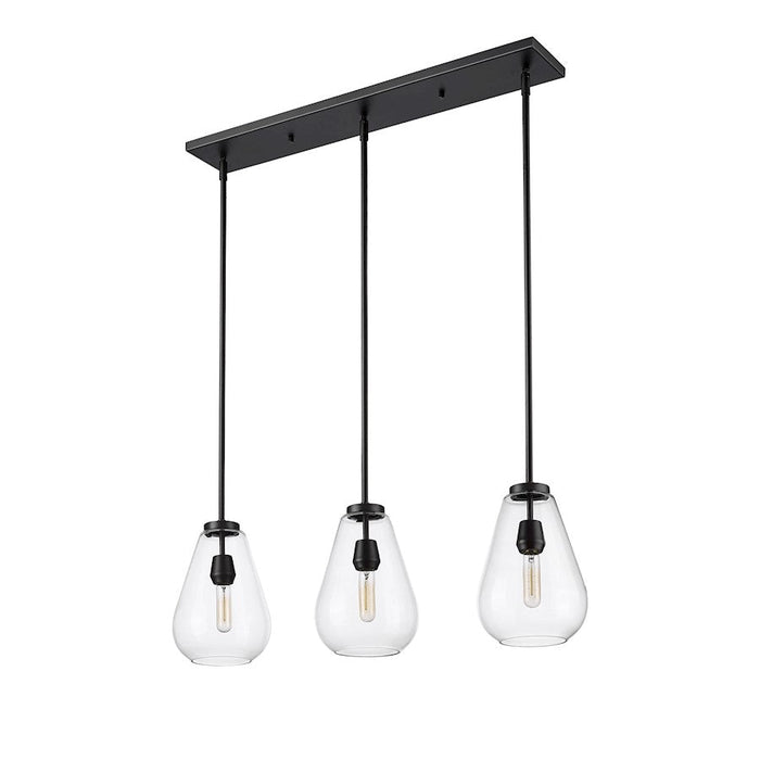 Z-Lite Ayra 3 Light Linear Chandelier, Matte Black/Clear