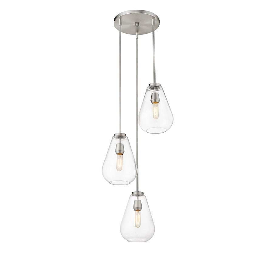 Z-Lite Ayra 3 Light 11.75" Pendant, Brushed Nickel, Clear - 488P8-3R-BN