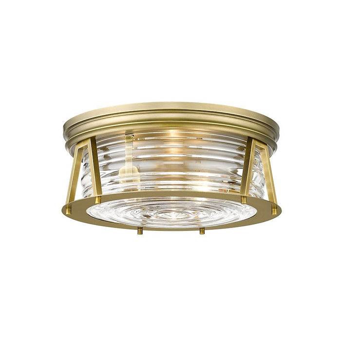 Z-Lite Cape Harbor 3 Light Flush Mount in Rubbed Brass/Clear - 491F3-RB