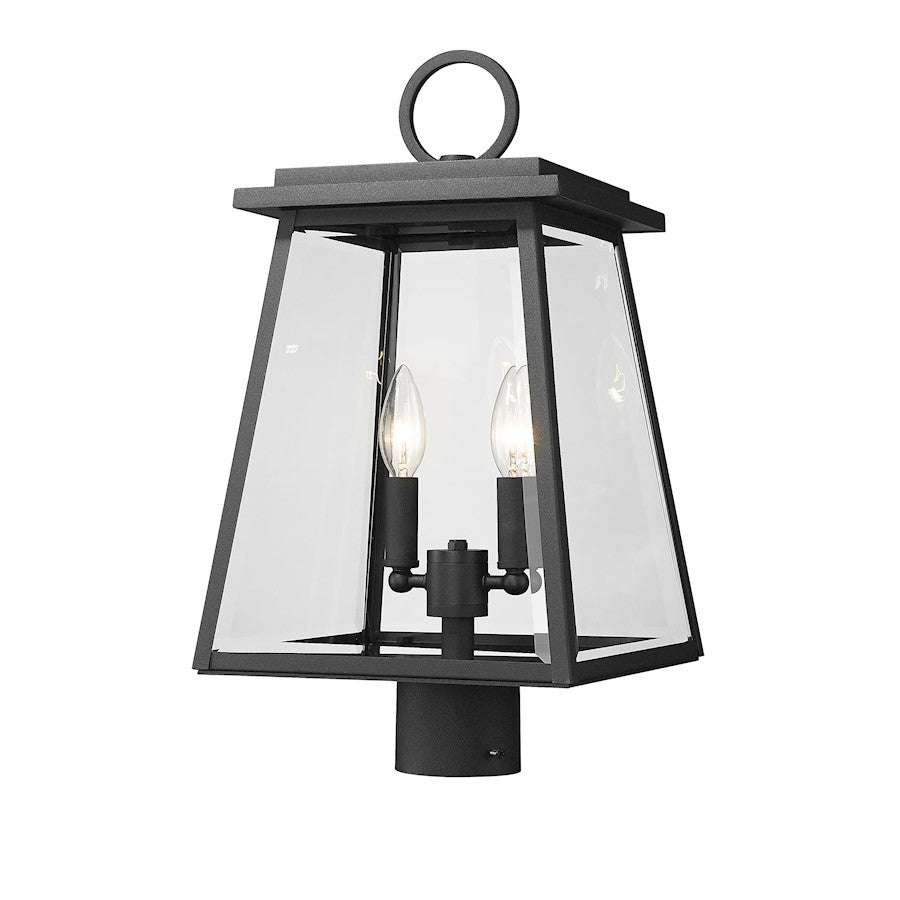 Z-Lite Broughton 2 Light 17" Outdoor Post Mount, Black/Clear - 521PHMR-BK