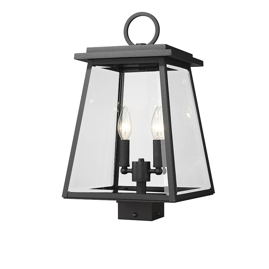 Z-Lite Broughton 2 Light Outdoor Post Mount, Black/Clear - 521PHMS-BK