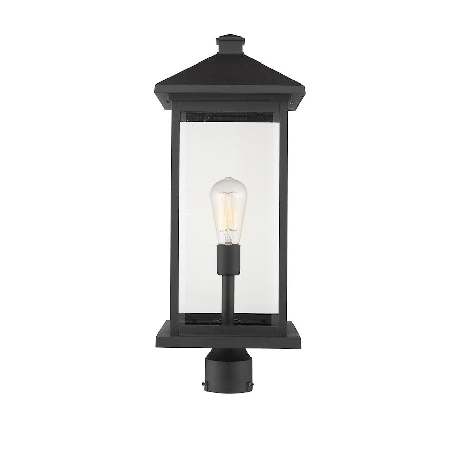 Z-Lite Portland 1 Light 24" Outdoor Post Mount, Black/Clear - 531PHBXLR-BK