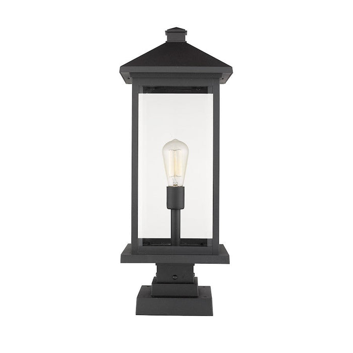 Z-Lite Portland 1 Light Sq. Outdoor Pier Mount, Black/Clear - 531PHBXLS-SQPM-BK