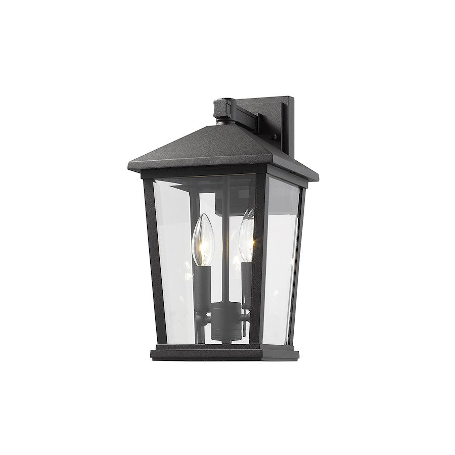 Z-Lite Beacon 2 Light 15" Outdoor Wall Sconce, Black/Clear Beveled - 568M-BK