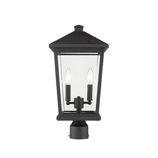 Z-Lite Beacon 2 Light Outdoor Candelabra Post Mount, Black/Beveled - 568PHBR-BK