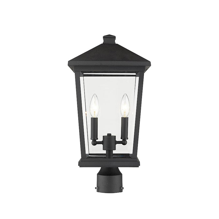 Z-Lite Beacon 2 Light Outdoor Candelabra Post Mount, Black/Beveled - 568PHBR-BK