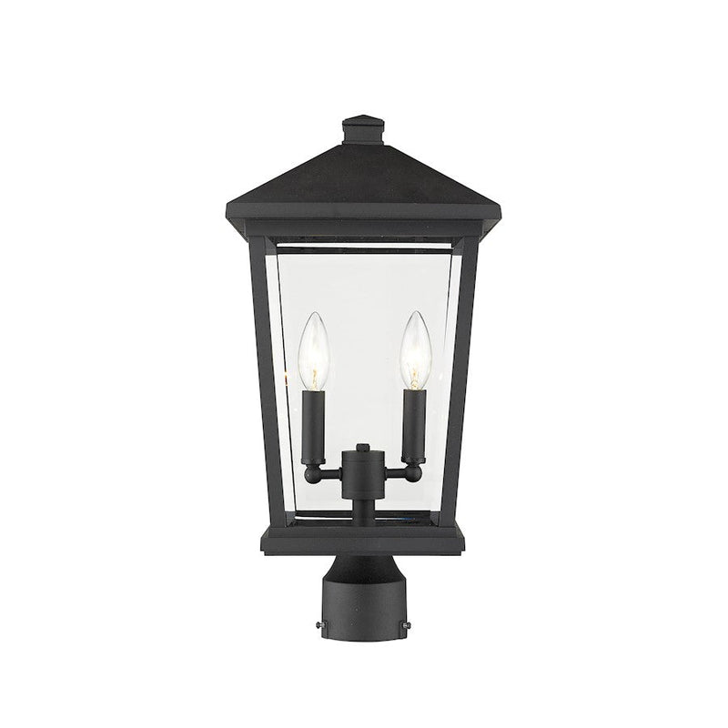 Z-Lite 2 Light Beacon HBR 9" Outdoor Post Mount Fixture, Black - 568PHBR-BK