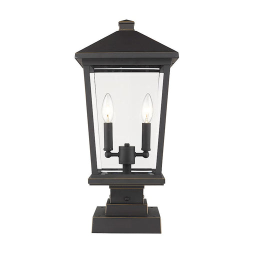 Z-Lite Beacon 2 Light Sq. Outdoor Pier Mount, Bronze/Clear - 568PHBS-SQPM-ORB