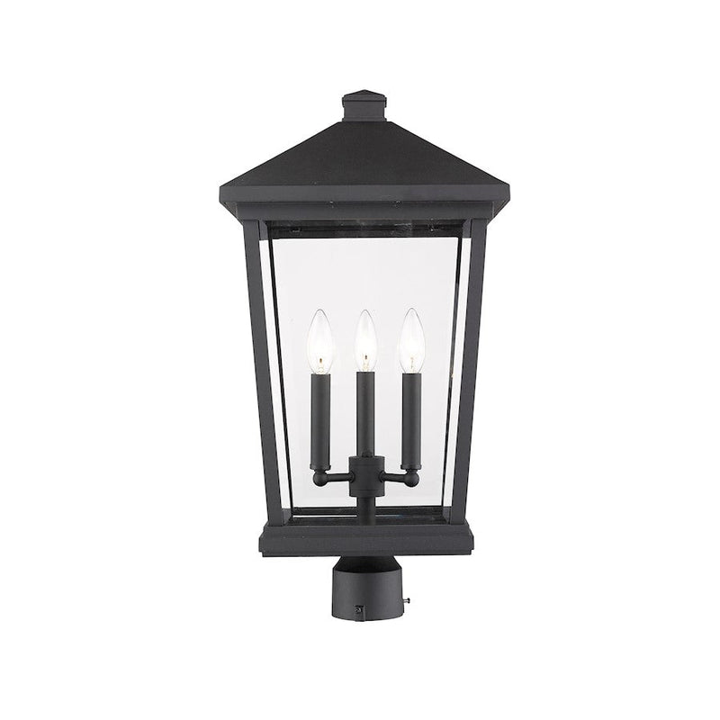 Z-Lite 3 Light Beacon XLR 12" Outdoor Post Mount Fixture, Black - 568PHXLR-BK