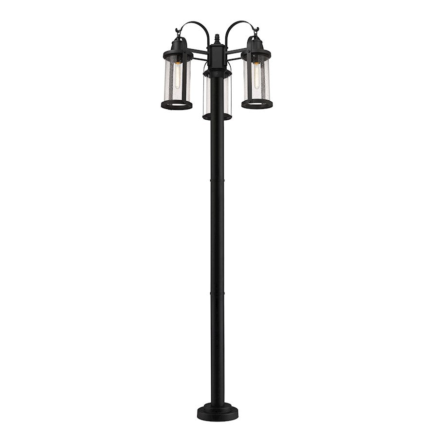 Z-Lite Roundhouse 3 Light 94" Outdoor Post Mount, Black/Seedy - 569MP3-567P-BK