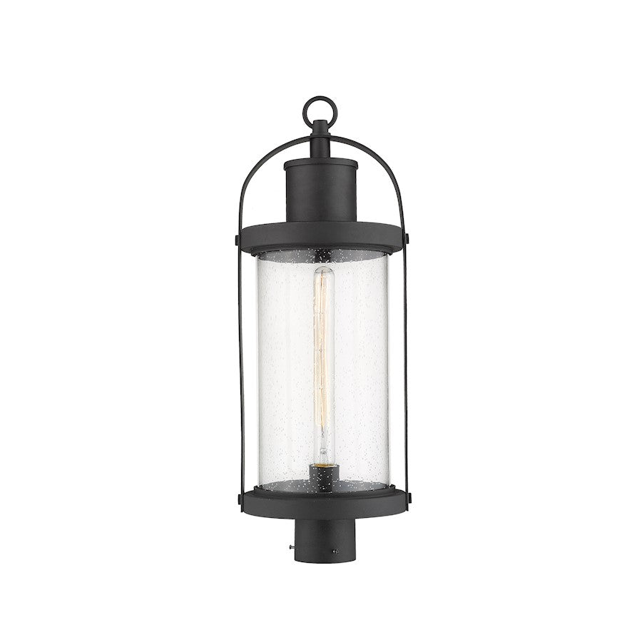 Z-Lite Roundhouse 1 Light 25" Outdoor Post Mount, Black/Clear Seedy - 569PHB-BK