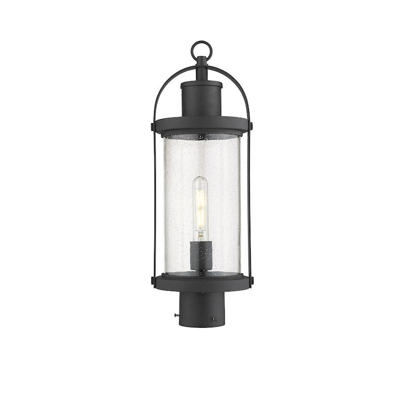 Z-Lite Roundhouse 1 Light Vintage Post Mount, Black/Clear Seedy - 569PHM-BK